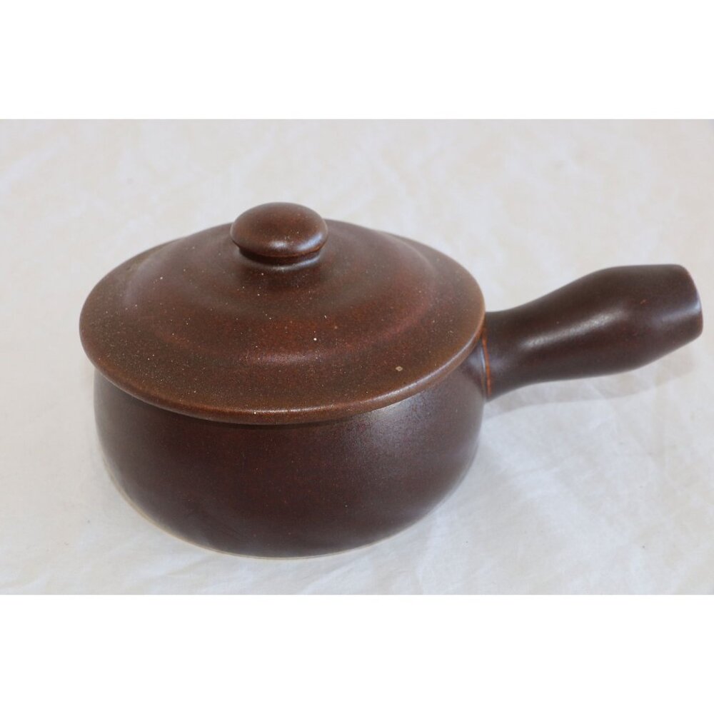 Vintage 1980's Individual Heavy Dark Brown Ceramic Soup Crock With Lid Soup Oven